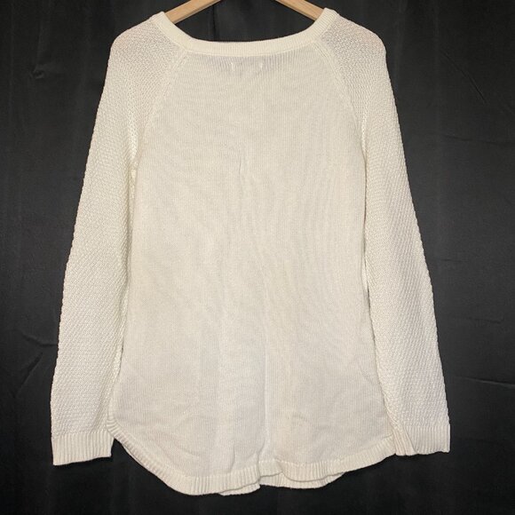 Sonoma Goods For Life Cableknit Sweater Womens L Cream Curved Hem Side Slits EUC - Picture 2 of 9